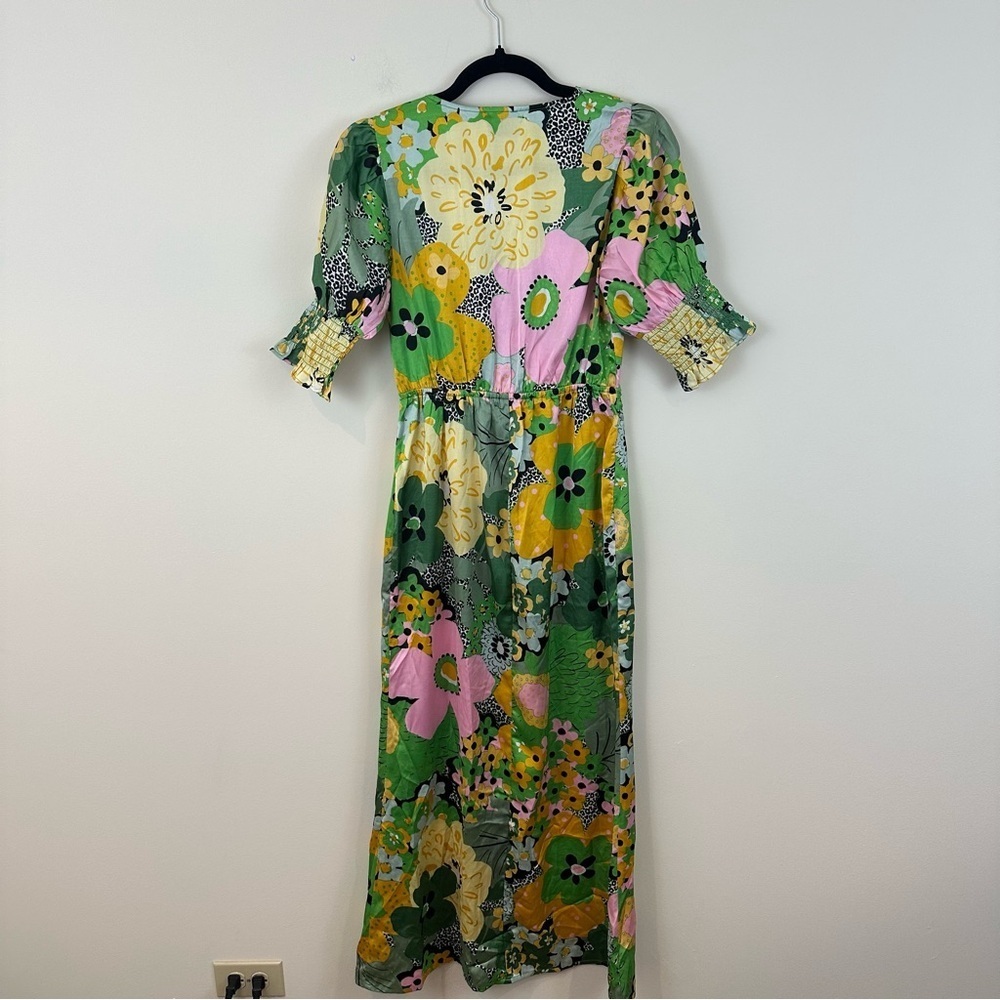 ASOS DESIGN Keyhole Front Midi Tea Dress In Multi Floral Print-Green Size 0 - Picture 7 of 7